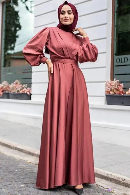 Simple Muslim Evening Long Sleeve Dresses Islamic Formal Party Gown High Neck Hijab Women Arabic Kaftan Robe De Soiree AliExpress 320