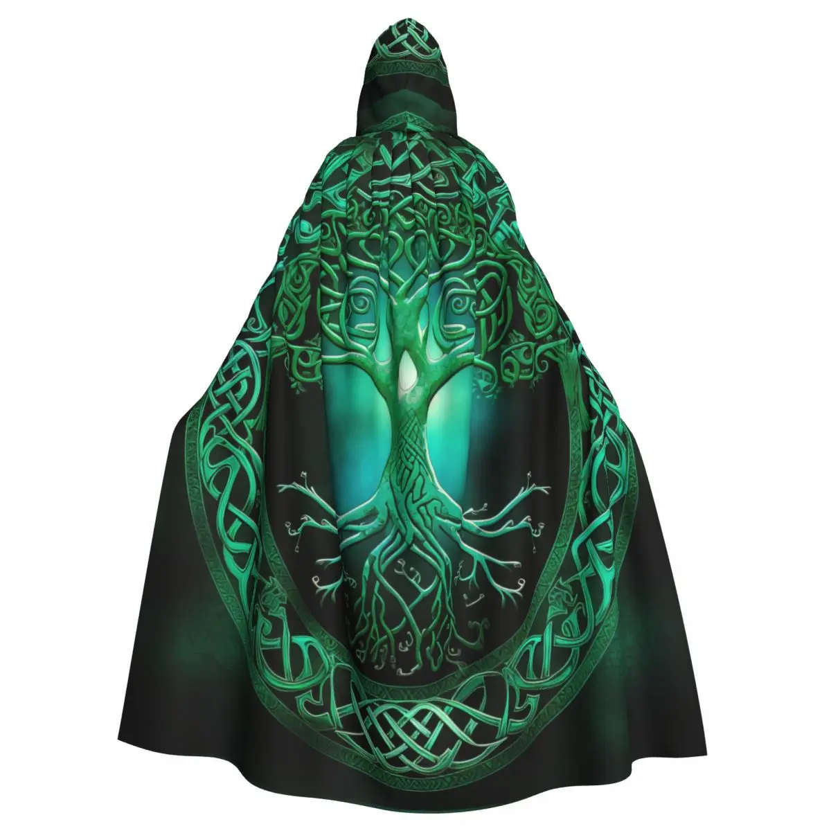 Yggdrasil Tree Of Life Celtic Adult Cloak Cape Hooded Medieval Costume Witch Wicca Vampire Elf Purim Carnival Party