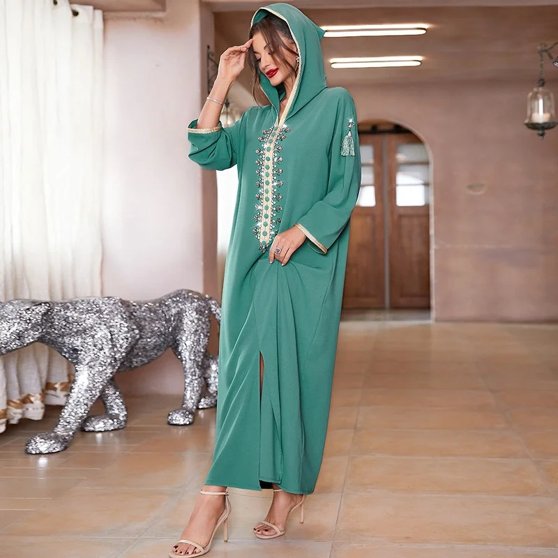 2023 Hooded Kaftan Diamond Fashion Abayas for Women Dubai Turkey Islamic Clothing Ramadan Abaya Femme Islam Abayat Muslim Dress