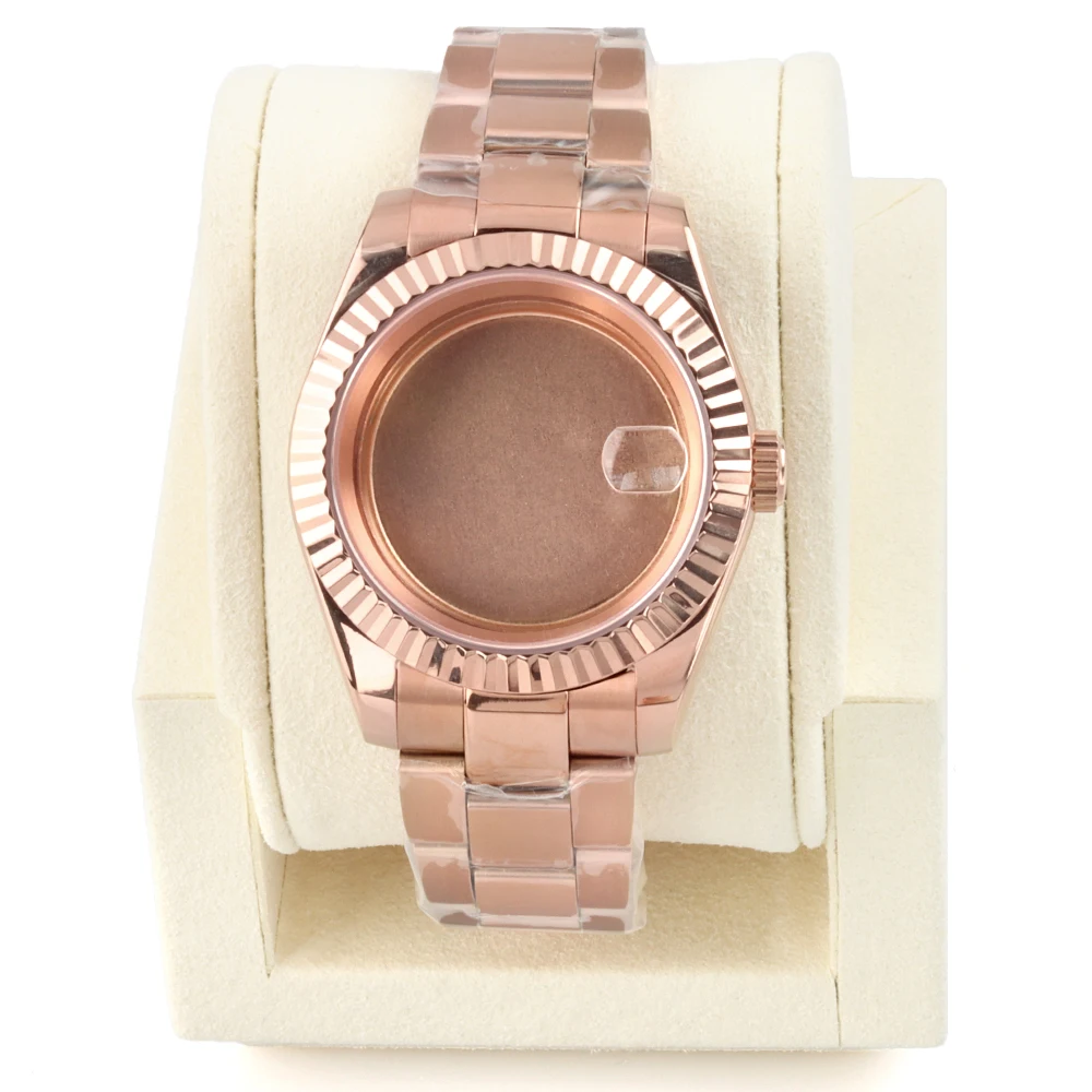 

36mm 39mm Rose Gold Sapphire glass Watch Case Waterproof For NH35 NH36 Movement 28.5mm Dial 316L Steel Polish Oyster Bracelet