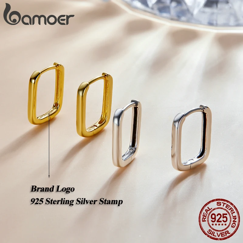 BAMOER Silver Square buckle Earrings 925 Sterling Silver Classic French Earring for Women Party Wedding Fine Jewelry BSE478