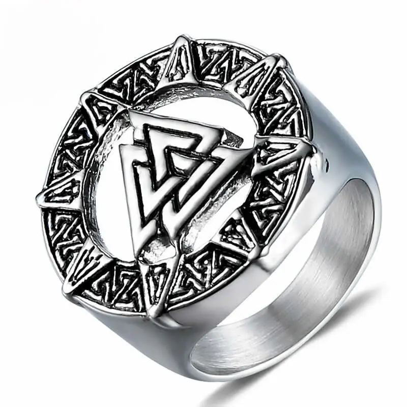 

Men's Vintage Norse Viking Rune Valknut Stainless Steel Rings Size 7-13