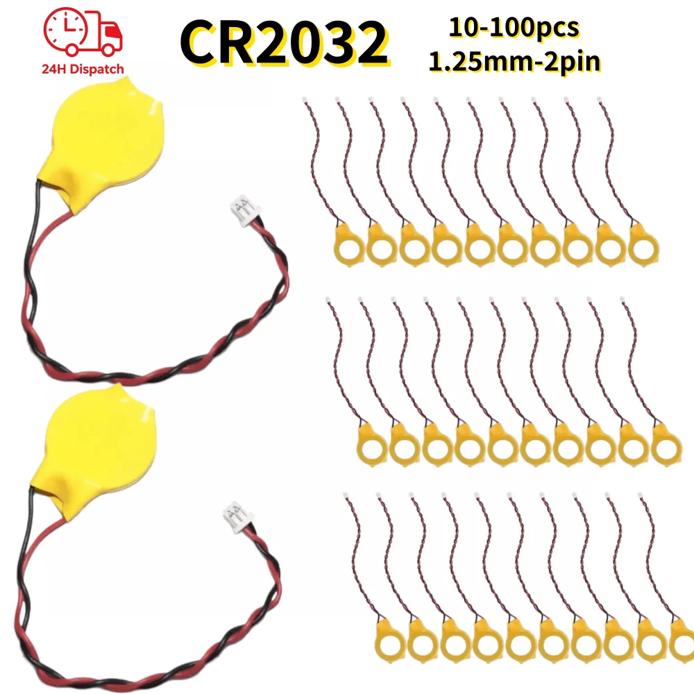 

10-80pcs CR2032 Battery with Wires 2Pin 3V 230mAh Notebook CMOS BIOS Laptop Motherboard Battery with Adhesive