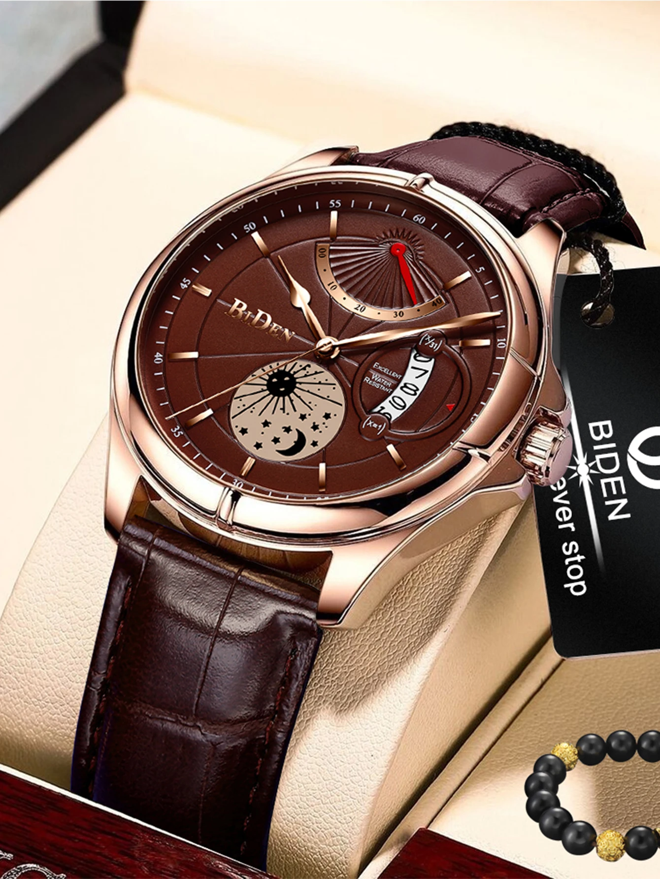 2024 New Luxury Men\'s Watch 30M Waterproof Night Light Automatic Date Leather Strap Business Leisure Round Quartz Men\'s Clock