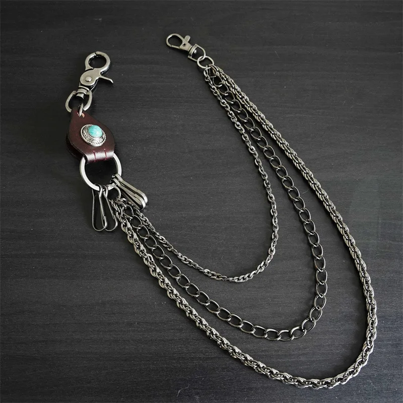 55Cm Men's Waist Key Chain Retro Skull Metal Hip Hop Gothic Punk Skull Pants Jeans Bike Ride Wallet Key Ring