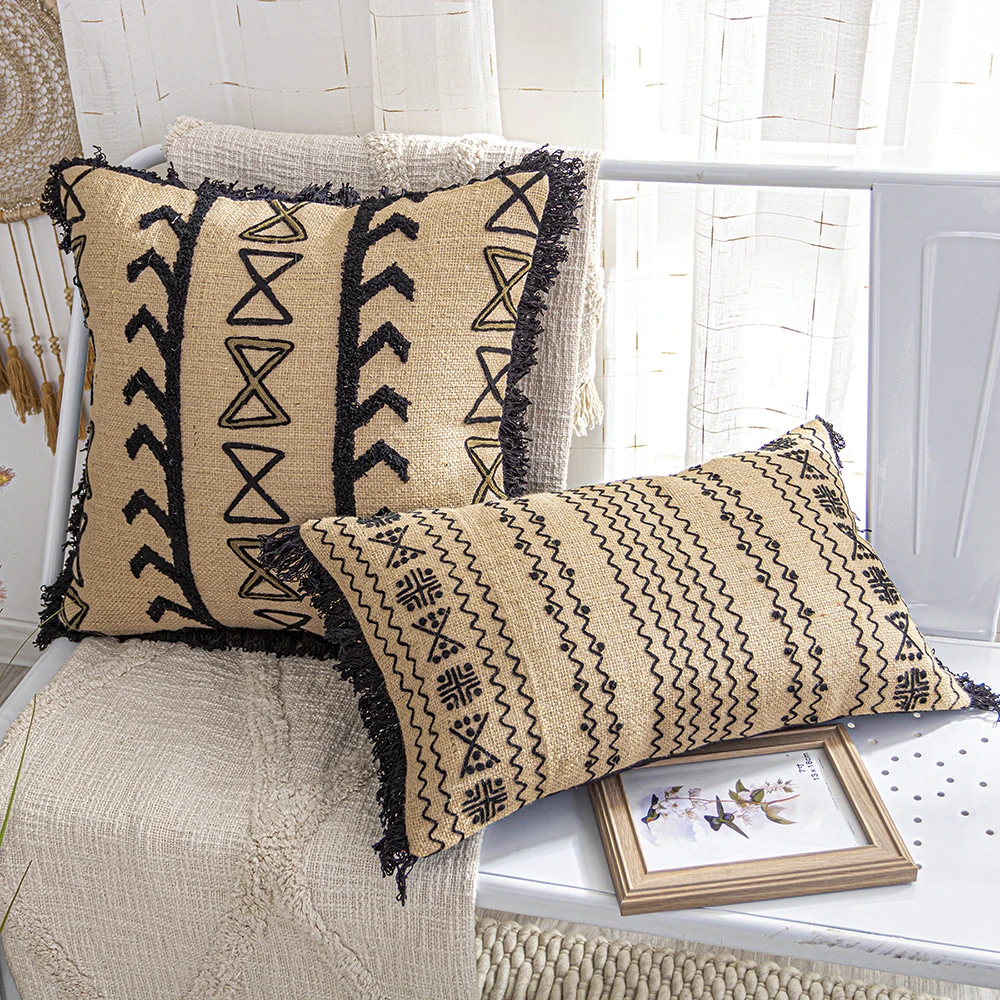 Handwoven Yellow Linen Cotton  Nordic Simple Bohemian Homestay Sofa Cushion Square Shape Living Room Decorative Pillow