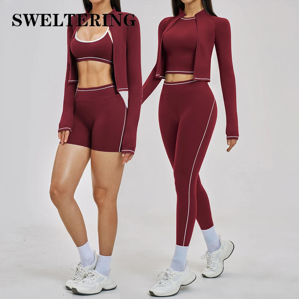 

Женский спортивный костюм из 3 предметов: дышащий комплект для йоги с молнией и длинными рукавами, одежда для спортзала, женская спортивная одежда для тренировок