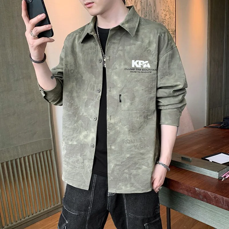 Men Long Sleeve Casual Loose Shirt Autumn Layering Top