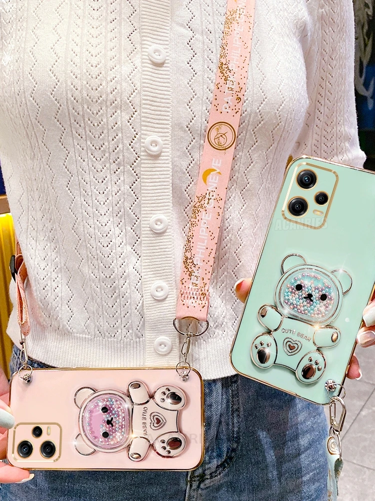 Note12 Crossbody Lanyard Bear Silicone Case On For Xiaomi Redmi Note 12 Pro Plus 12pro 5g 12s 4g 11s 11 10 10s Holder Cover 12c