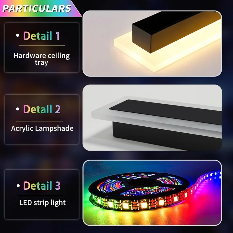 Outdoor waterproof long wall lamp, IP65 modern minimalist RGB, 7 colors, dimmable, garden, balcony, outdoor lighting