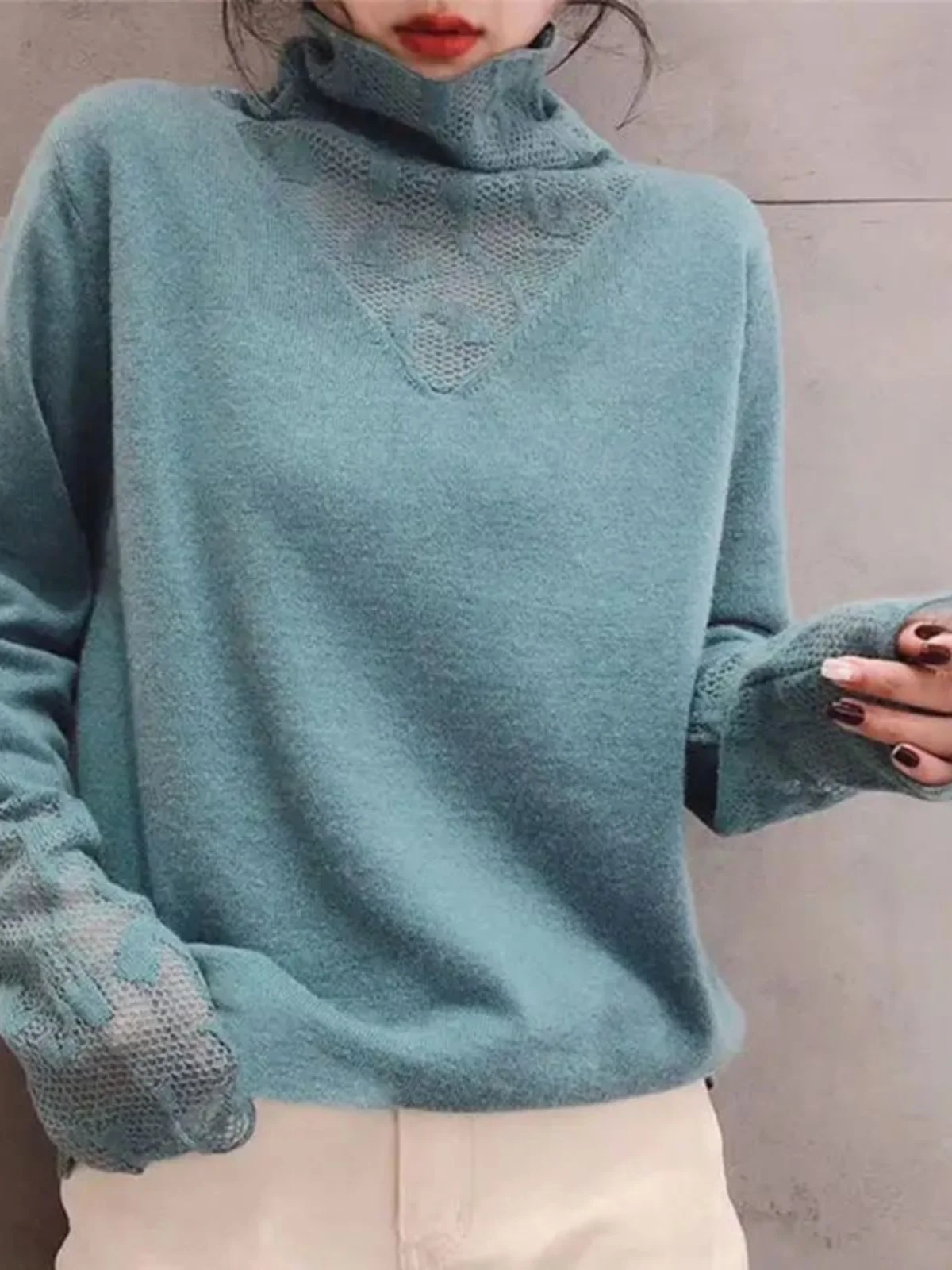 

High Ne Lace Patchwork Base irt Женская уличная облегающая длинная свеская весенняя футболка с высоким воротником в стиле пэчворк