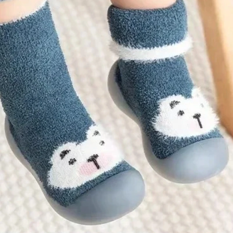 

Обувь для малышей, детская домашняя детская напольная обувь с мягкой подошвой и носки для малышей, зимние модели, утолщенные и теплые