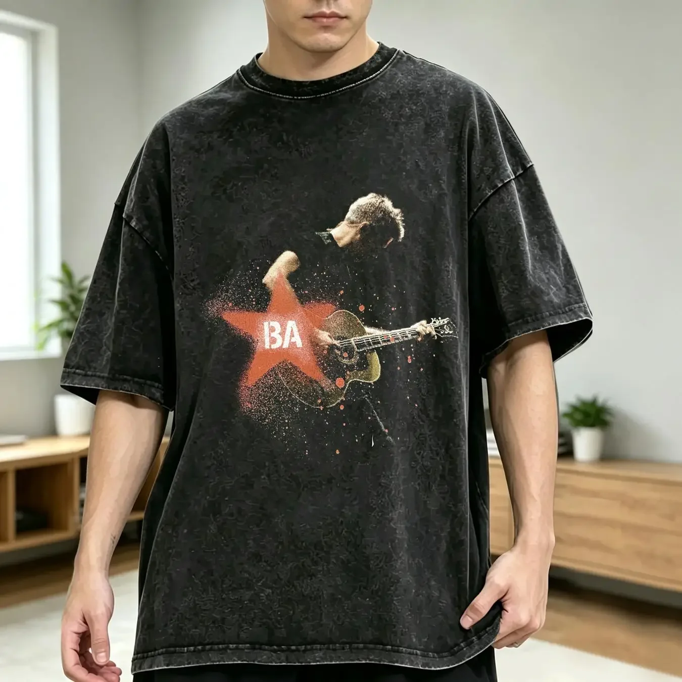 washed T Shirt Vintage BA Bryan Adams 2004 Tour size M long or short sleeves vintage Washed graphic Breathable fashion