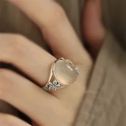 New Arrival Silver 925 Ring For Lady Party Accessories Charming Black Jade Egg Ring Women Jewelry Adjustable