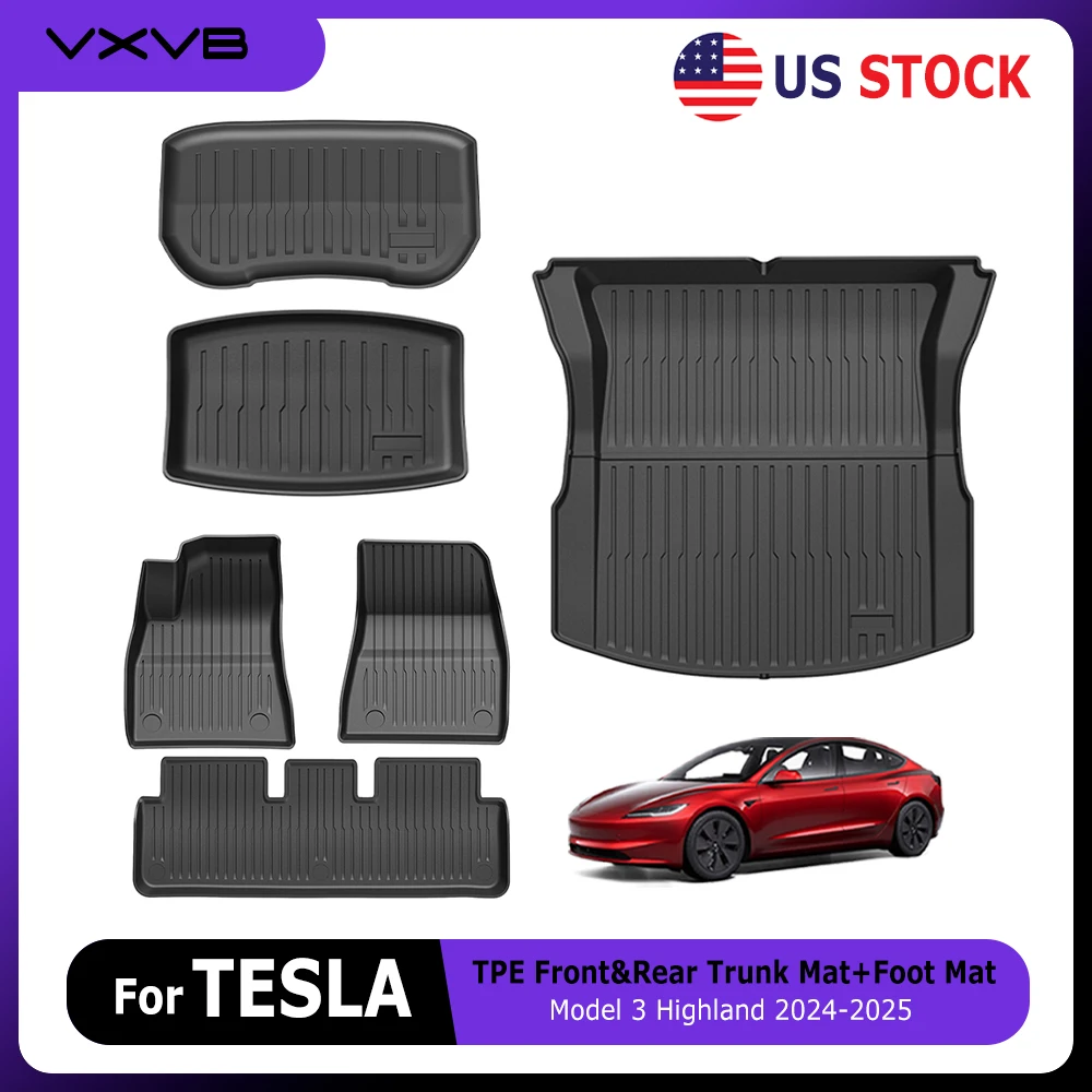 

For Tesla Model 3 Highland 2024 2025 Front Rear Trunk Mat TPE Carpet Waterproof Weather-resistant Pads Floor Mats Accessories