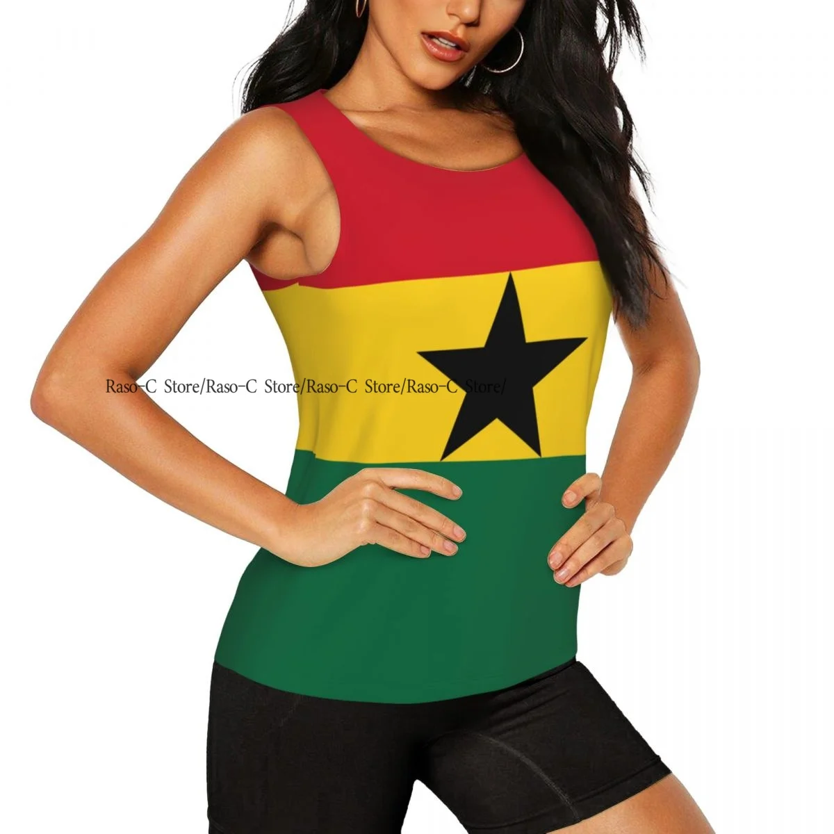 Women's Sleeveless Yoga Tank Top Ghana Flag Quick Dry Running Training Sports Vest Fitness Gym Top Workout Yoga Shirts