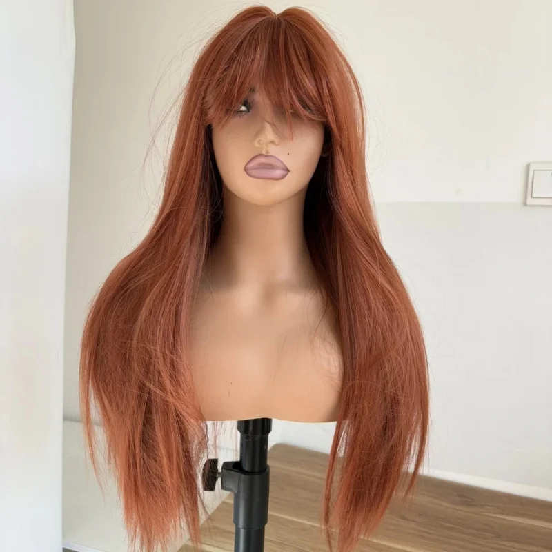 

100% Human Hair New Fashion Women's Long Copper Red Straight Wigs20 In