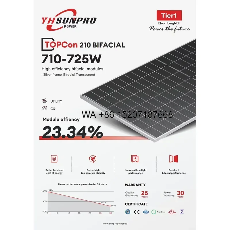 Wmwmnu for Sunpro 725W Solar Panels High Power High Efficiency Tier1 N-Type 132 Half Cell Bifacial PV Modules