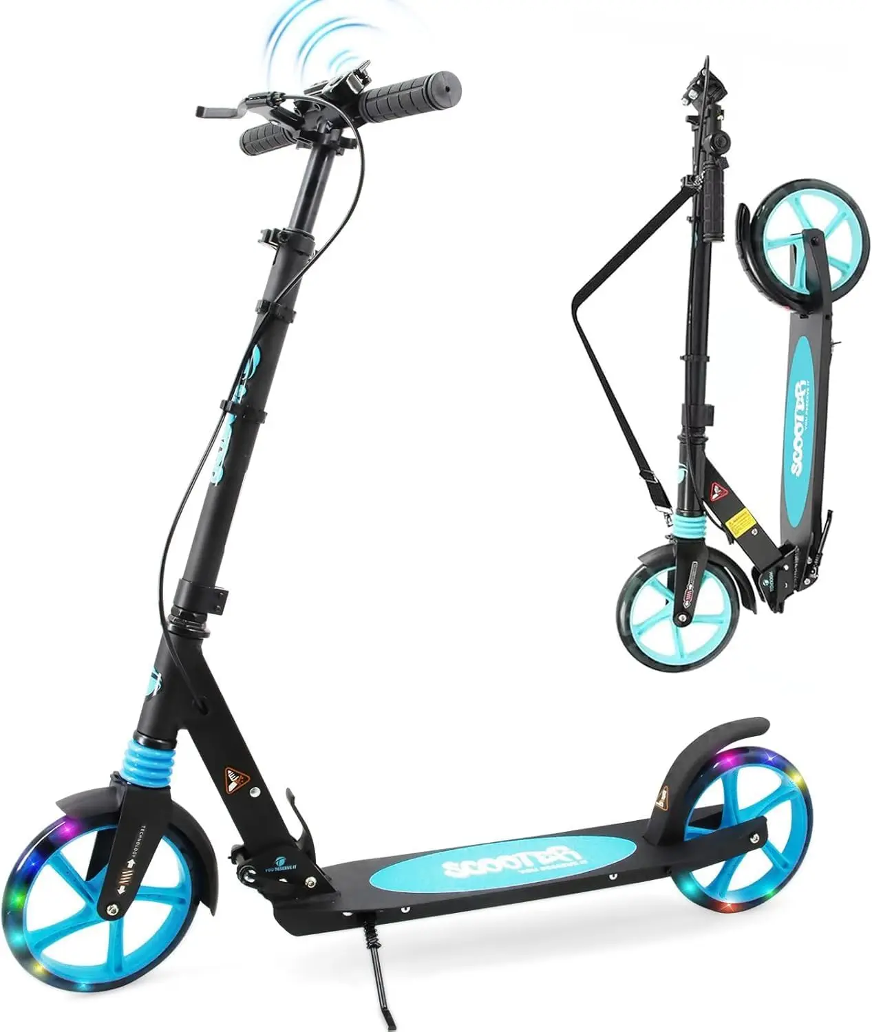 Scooter for Kids Ages 8+ Teens & Adults, Lightweight Kick Scooter with Carry Strap Adjustable Height Equipped with Front handbra