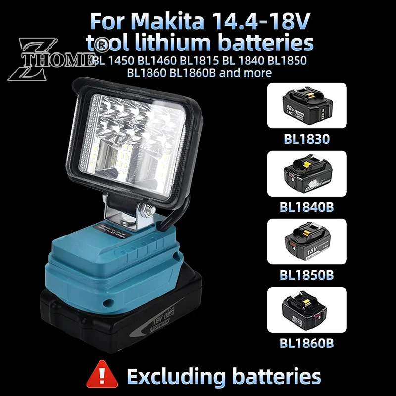 For Makita 18V Li-ion Battery LED Work Light 3/4/6/8 Inch Flashlight Portable Emergency Flood Lamp Camping Lamp