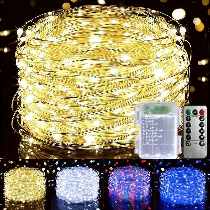 Battery Box Fairy Lights Remote Controlled Copper Wire String Lamp 5M50LED-30M300LED IP54 Waterproof For Holiday Room Garden
