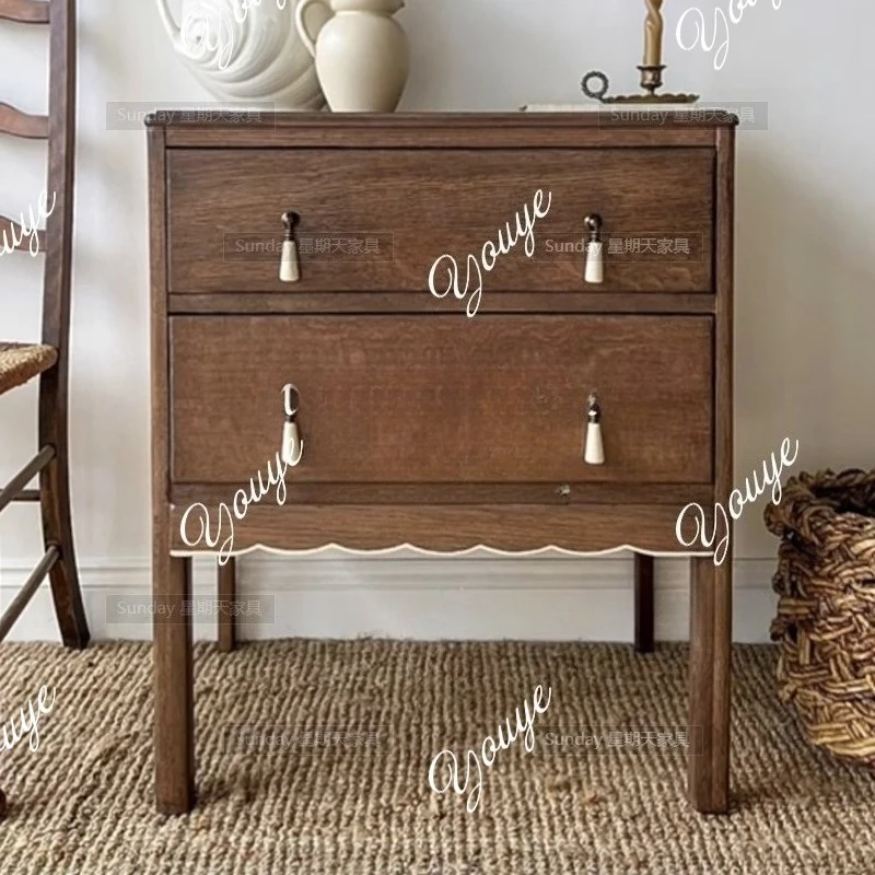 

American old bedside table log color simple locker light luxury bedroom bedside table furniture designer