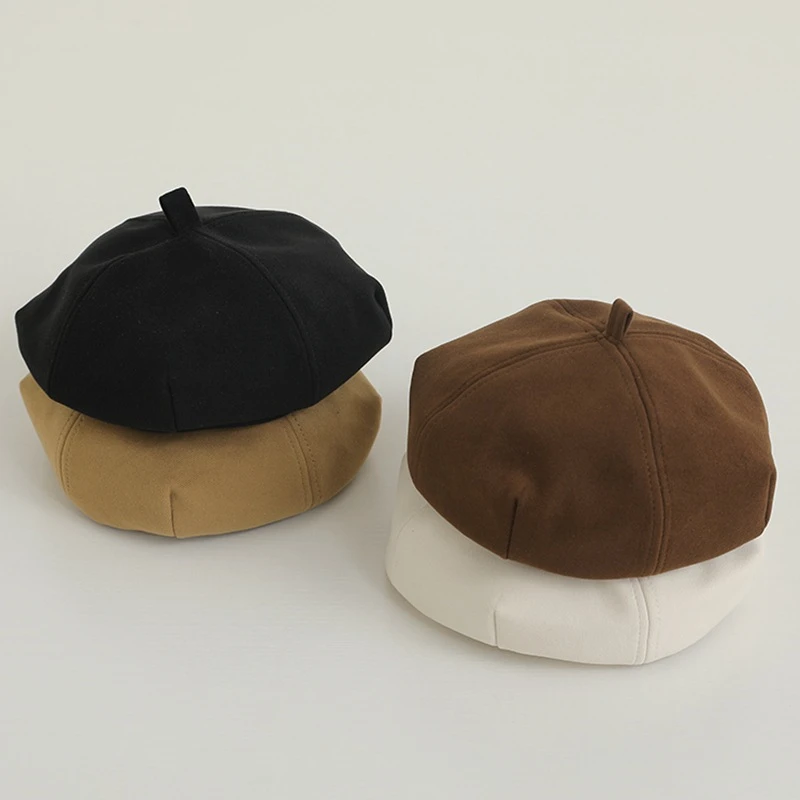 Autumn Children Beret Japanese Girl Octagonal Hat Solid Color