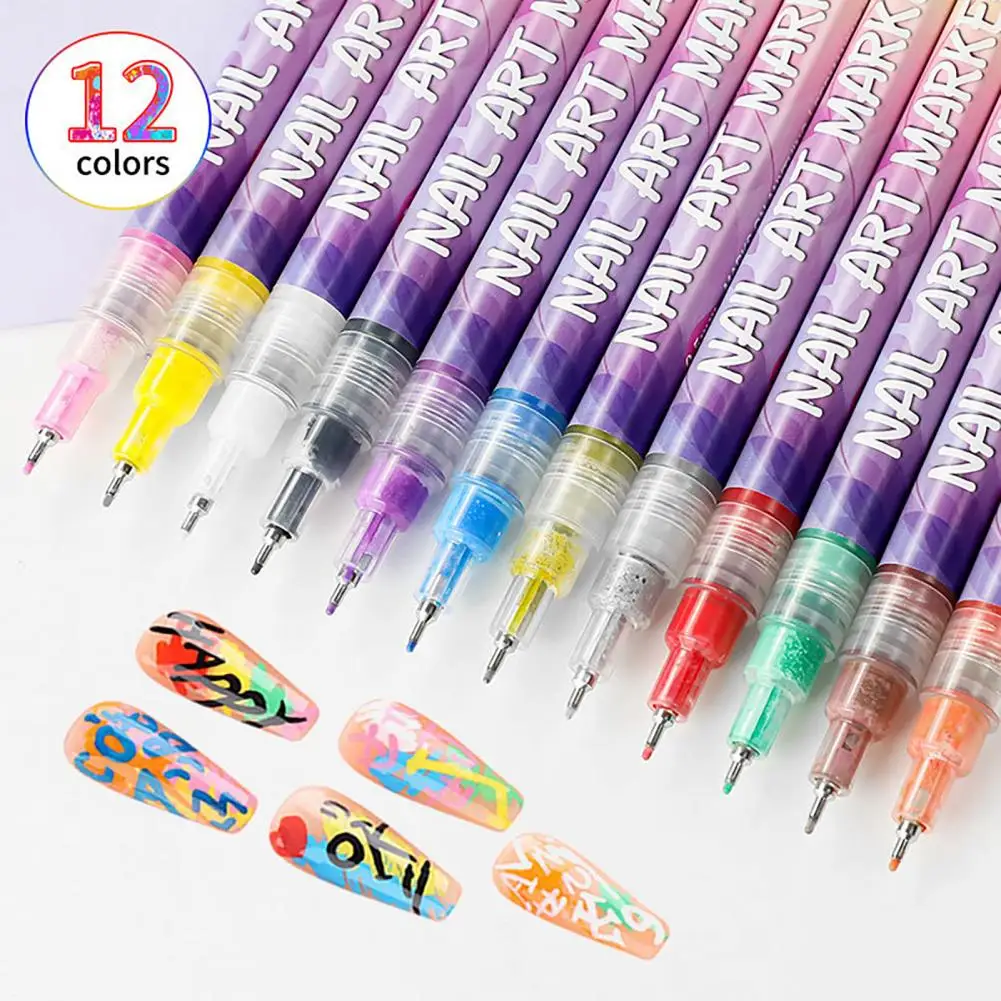

12Pcs Nail Art Graffiti Pens Ultra Fine Tip Manicure Marker DIY Nail Designs Pen Waterproof Gel Pens Nail Artist Tool