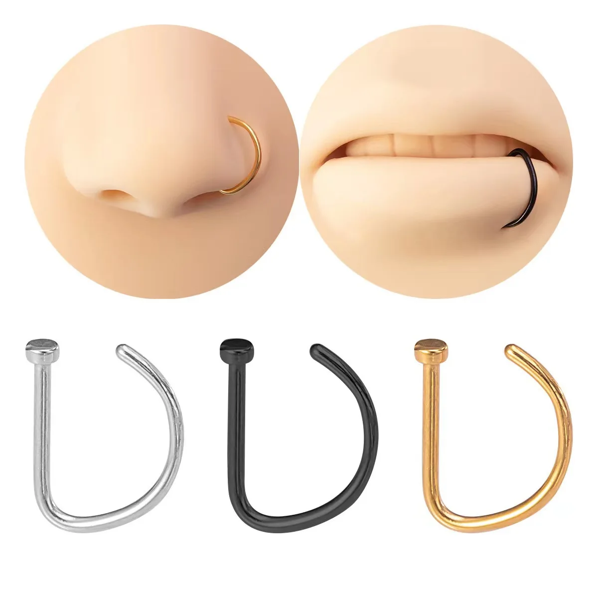 

1/3PCS Geometric Nose Ring, Punk Septum Hoop for Women, Stainless Steel Nose Stud Body Jewelry, Piercing Gift