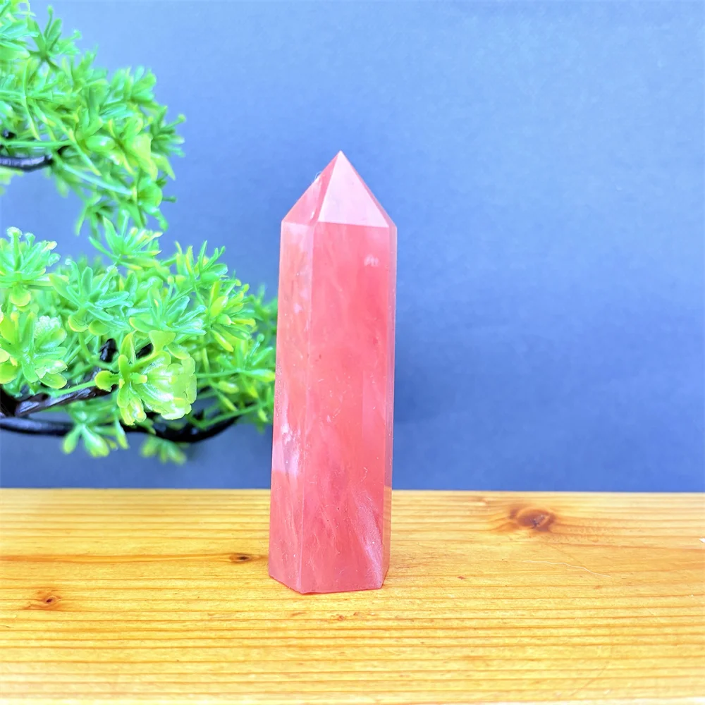 Natural Red Amethyst Crystal Hexagonal Prism Energy Wand Tower Home Decor Healing Crystal Wand Stick for Environment Decoration