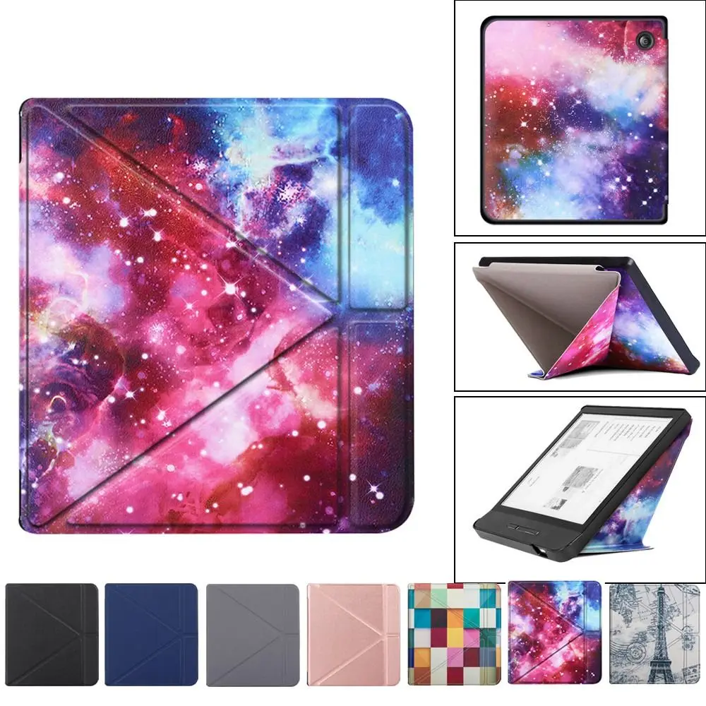 Auto Wake/Sleep N873 Smart Case Multi-folding Stand 7 inch eReader Cover Shockproof PU Leather for Kobo Libra H2O