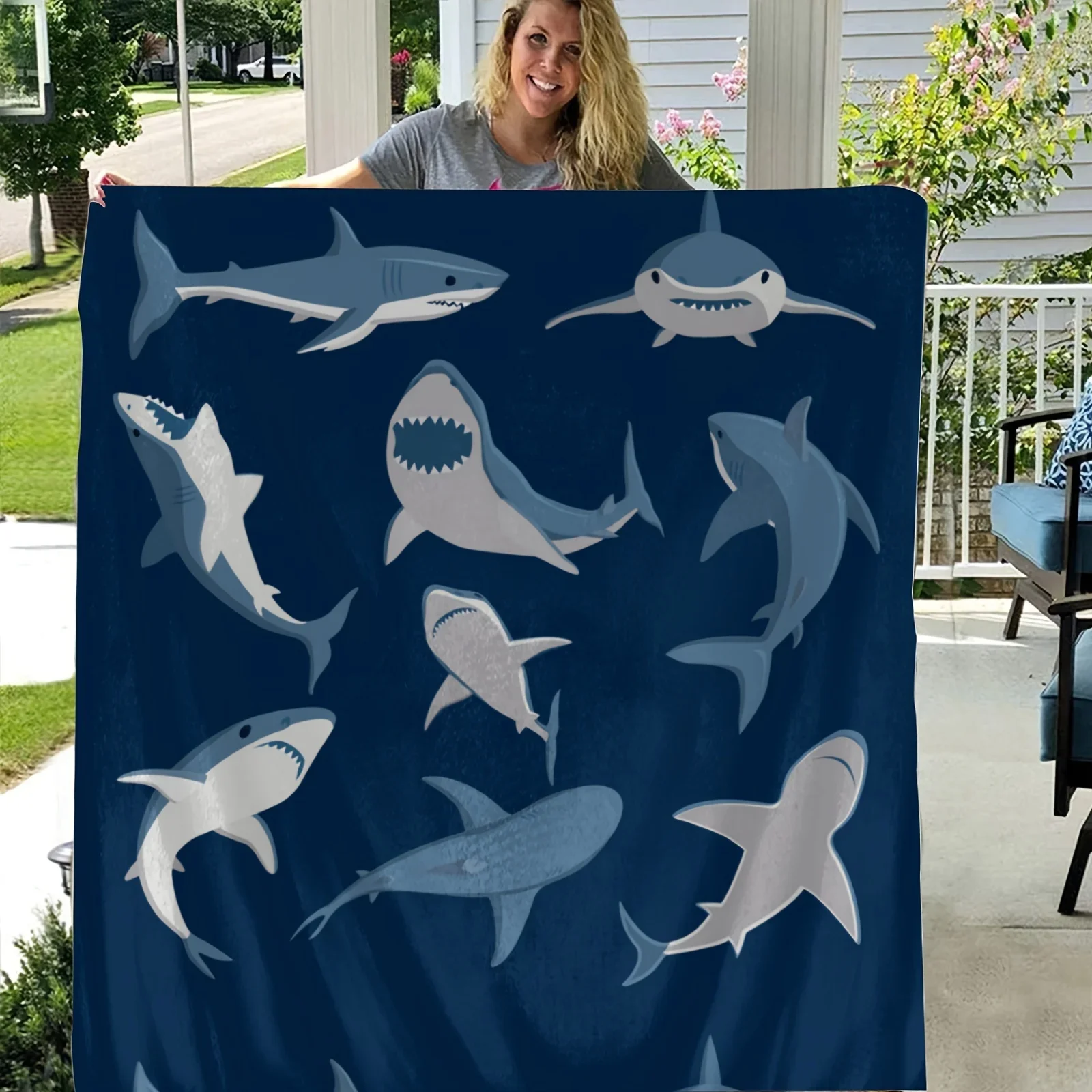 1pc Shark Blanket Soft Flannel Blanket For Bed Sofa Chair Autumn Winter Camping Living Room Office