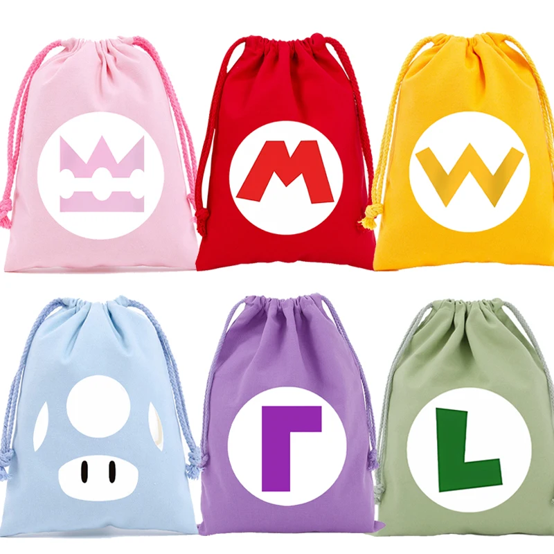 New Super Mario Bros Cotton Drawstring Bags Anime Printed Storage Bags Large Capacity Children Handbag Boys Girls Birthday Gifts