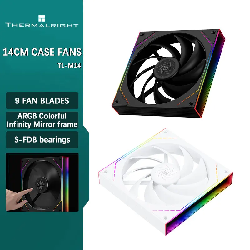 

Thermalright TL-M14 9-лопастной вентилятор шасси с большим объемом воздуха S-FDB Магнитные вспомогательные подшипники Скорость безопасности 1500 об/мин Зеркало Infinity