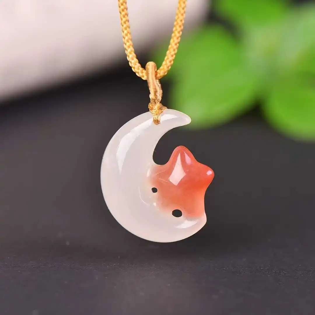 

Элегантное модное ожерелье с подвеской из натурального нефрита со звездами и луной, мужские и женские украшения с цепочкой, подарок на день рождения и праздник для пар.