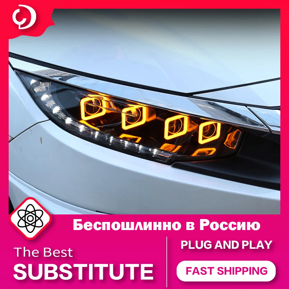 Headlights for Honda Civic X G10 2016-2021 LED DRL Lenses for Head Lamp Turn Signal Angel Eyes Projector Lens Work Light