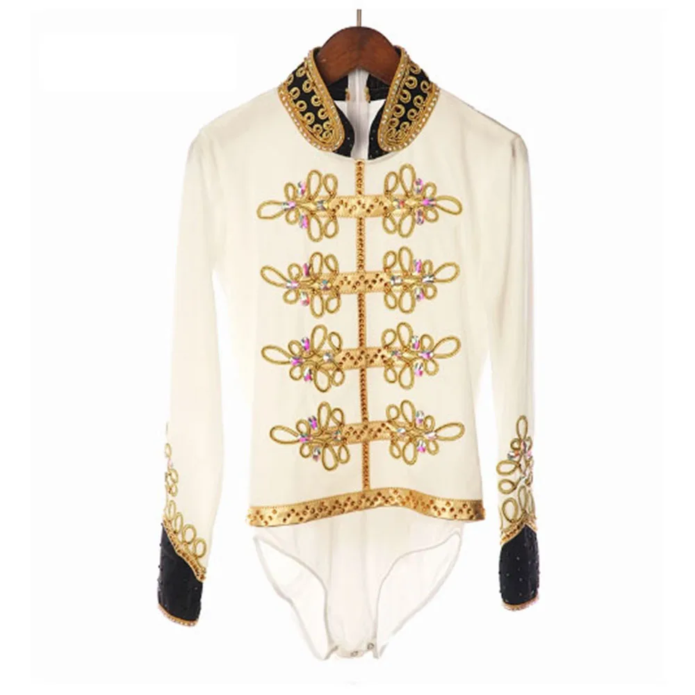 Customized Man Ice Figure Skating Jumpsuit Soldier Costume,Boy Ballet Top Jacket With Diamonds Prince Costumes Heporen Garment