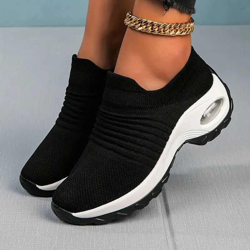 

Slip On Walking Shoes Women Fashion Sock Sneakers Black Mesh Shoes Lightweight Comfort Wedge Platform Loafers Shoes 1839 v