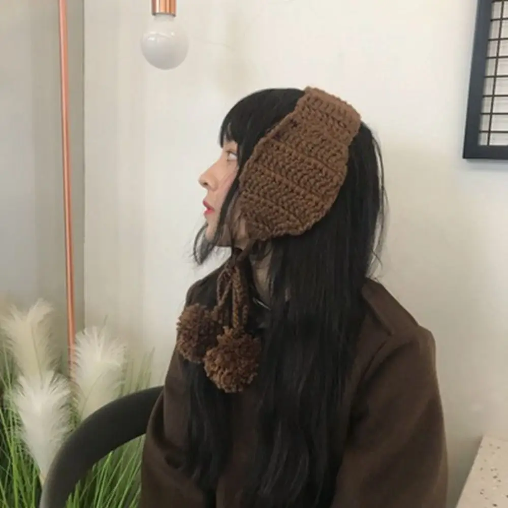 Adjustable Windproof Winter Lace Up Earmuffs Foldable Y2k Women Plush Ear Cover Headband Warmer Laced-Up Bib Girls