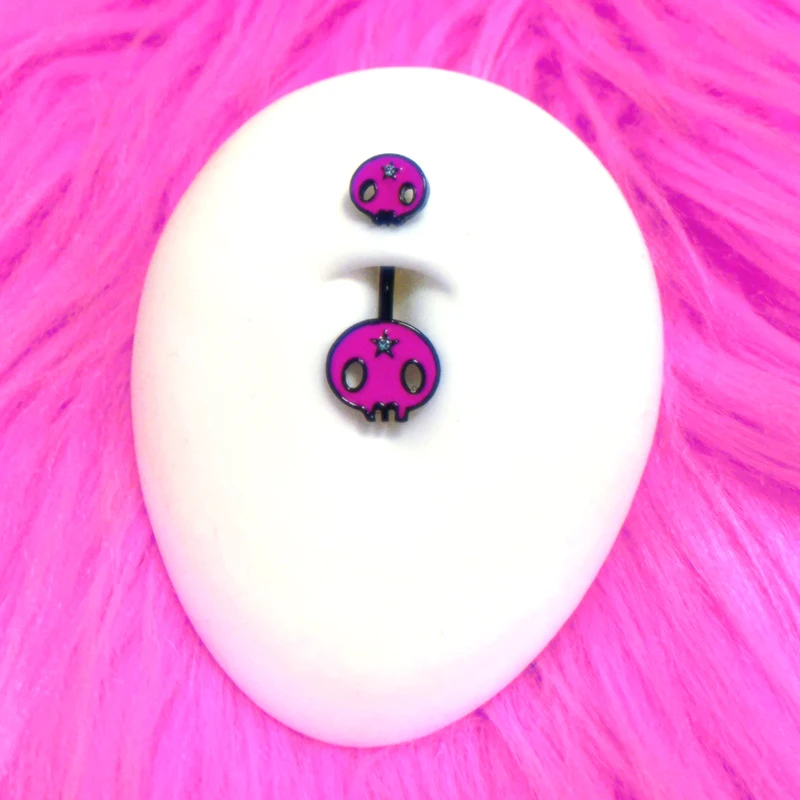 Y2K Body Piercing Jewelry Pink Skull Navel Ring Korean Fashion Charm Star Navel Rings Body Accessories Sexy Punk Harajuku kawaii