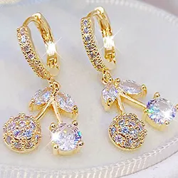 Korea Exquisite Cute Cherry Design Plating 14K Real Gold Ear Stud Elegant Luxury Charm for Lady Trendy Delicate Earrings Gift