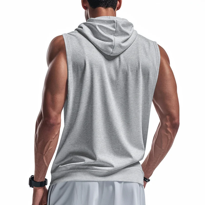 Summer Men's Hooded Zipper Tank Tops Casual Fitness Sports Vest Fashion Zipper Sleeveless Cardigan Tees Tops Male Running Vest