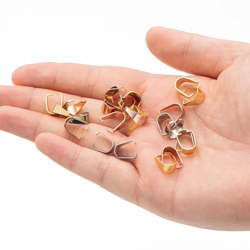 50pcs 304 Stainless Steel Snap On Bails Hook Pendant Clasps Pinch Clips Bail Pendants for Neckalce Jewelry DIY Craft Making