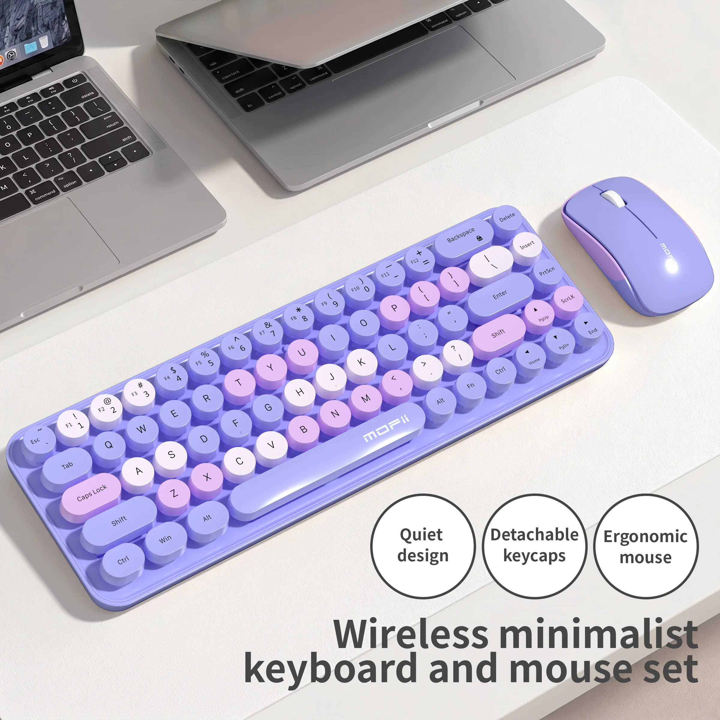 MOFii Idol Wireless Keyboard Mouse Combo, Macaron Gradient, Quiet Compact Portable Set for Laptop/Desktop Office