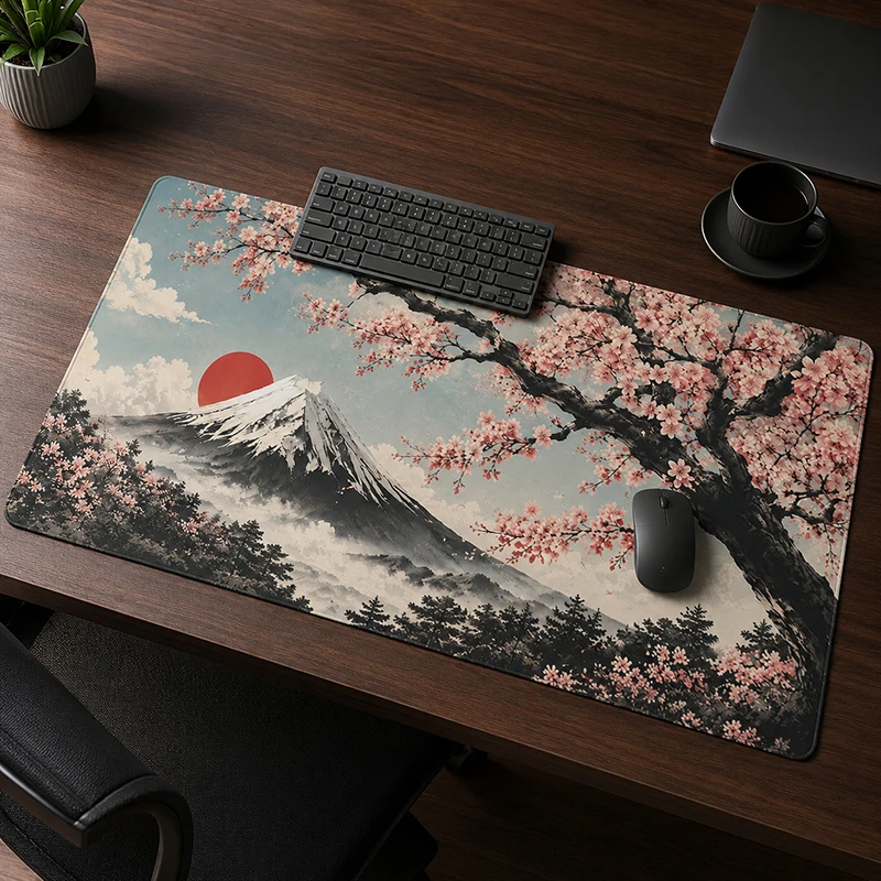 Mount Fuji Pink Sakura Red Sun Mouse Pad Gamer printon demand Home Computer Custom Mousepad XXL MousePads Computer Mice Pad
