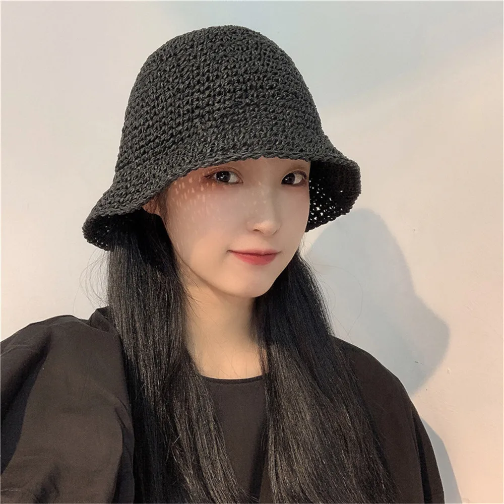Summer Women's Fashion Cap Sunscreen Hats Fisherman Hat Hand-woven Bucket Straw Beach Hat