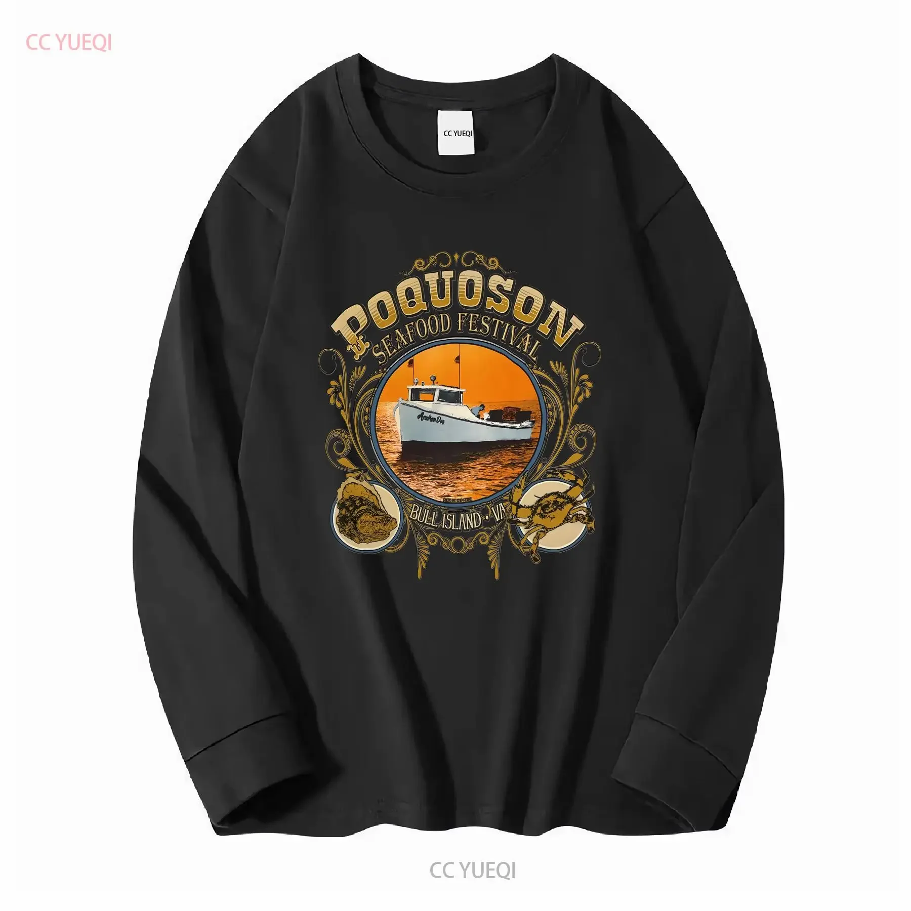 NEW POQUOSON SEAFOOD FESTIVAL BULL ISLAND VIRGINIA TEE T SHIRT Mens L Fish Crab vintage Washed graphic fashion Breathable Soft