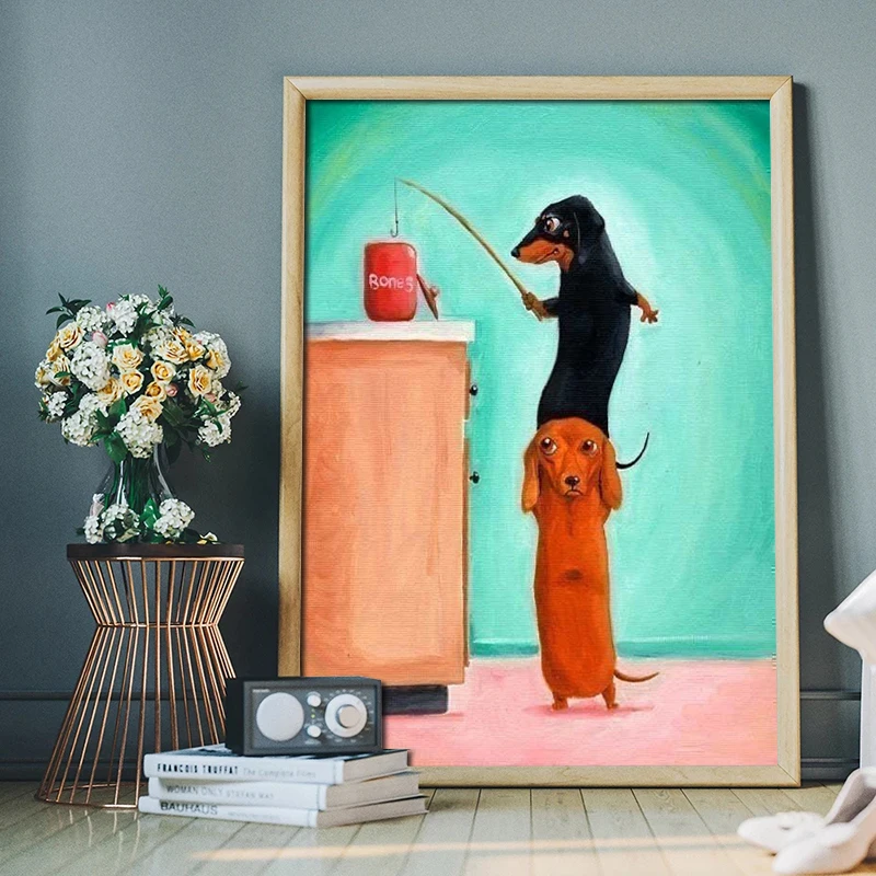 

Dachshund Sausage Dog Art Poster Wall Funny Pet Dog Animal Picture Canvas Print for Living Room Home Decor Painting Gift Cuadros