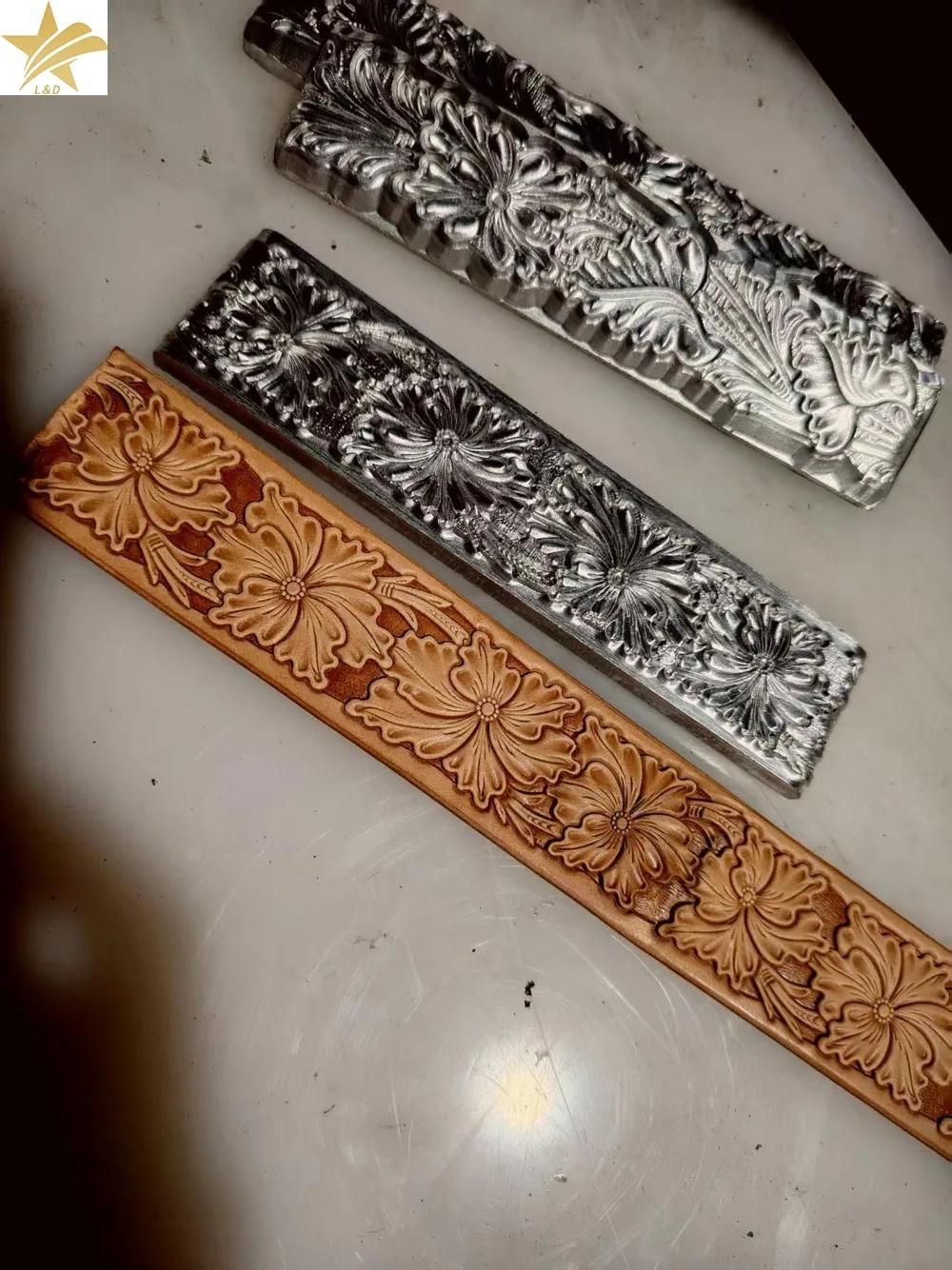 3D Repeatable Daisy Floral Border Leather Emboss Stamp Mold, 38x167mm Belt Strap Western Flower Leathercraft Aluminum Alloy Tool