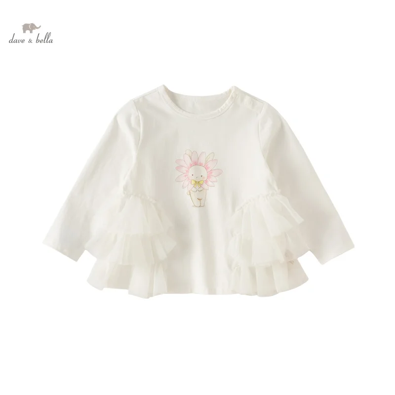 Dave Bella 2024 New Spring Girls Baby T-Shirt Children Top Clothing Long sleeves Cotton Casual Undershirt Outdoor DB1247860